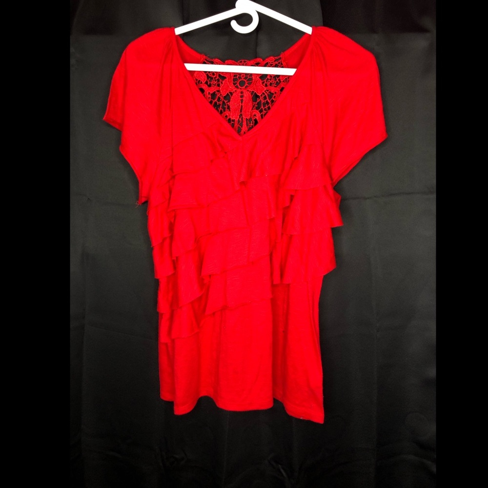 Ruffled bright red plus size blouse